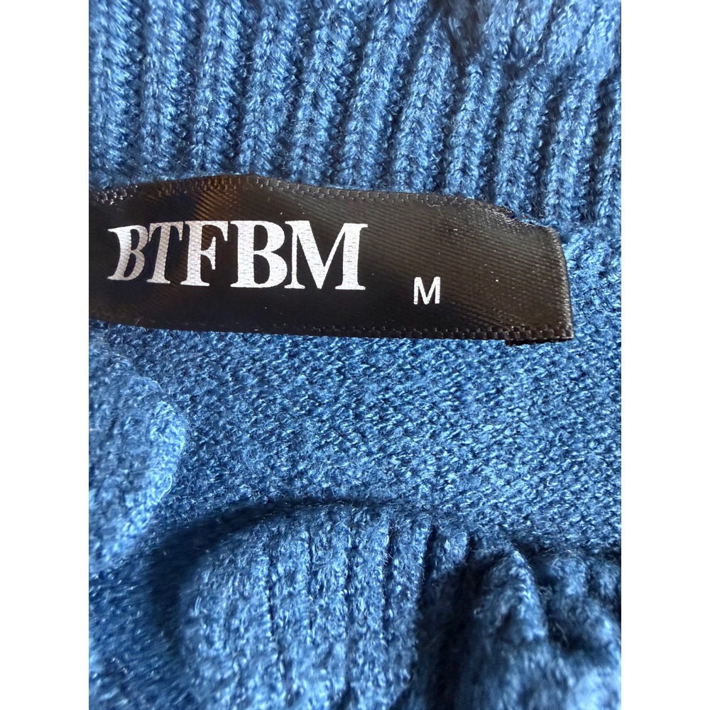 BTFBM Blue Ruffle Button Neck Long Sleeve Sweater Womens Size Medium - Picture 2 of 5